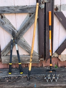 lot 54 image: Lot of Three GardenYard Tools - Fiskars Loppers, Gramps Weeder, &amp Fiskars Telescopic Rotary Cultivator&nbsp