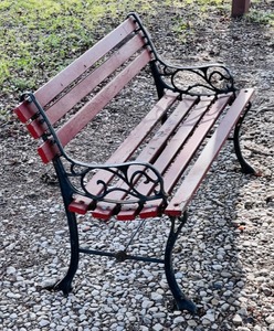 lot 60 image: Vintage Metal and Wood Park Style Bench