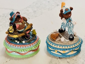 lot 161 image: Heritage House Inc. Playful Teddy Bears Batter Up &amp Gone Fishing TrinketMusic Boxes