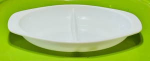lot 255 image: Vintage Pyrex #1083 White Milk Glass Divided Casserole Serving Dish 1-12 Quart