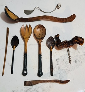 lot 265 image: Lot of AntiqueVintage Primative Hand-Made EatingCooking Utensils&nbsp