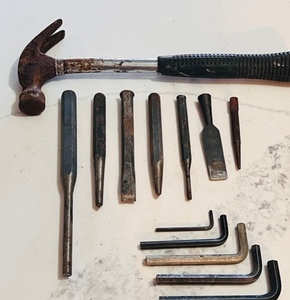 lot 268 image: Lot of One Hammer &amp Twelve Punches, Chisels, and Allen Wrenches