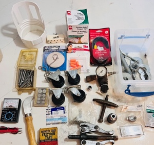 lot 298 image: Big Lot of Tools &amp Hardware - Including Box Of AntiqueVintage Monkey Grip Friction Tape