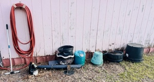 lot 308 image: Water Hose, Planter pots, & Misc.