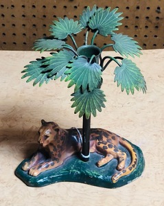 lot 319 image: Vintage Petites Choses Leopard Under Palm Tree Candleabra