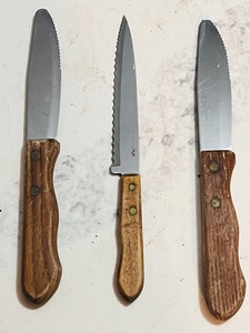 lot 354 image: Vintage Ekco Forge Steak Knife WSerrated Stainless Steel & Wood Handle & Two Vintage Walco Stainless Steak Knives