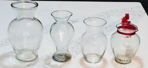 lot 361 image: Four Elegant Clear Vases - Including Large Heavy Glass Hurricane Vase, Libbey Clear Glass 8 Vase, & Vintage Swirl Pattern Hand Blown Glass Vase