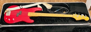 lot 8 image: Red Fender Squire II Precision Bass WCase