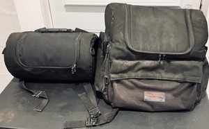 lot 50 image: Set of Two Harley Davidson by SAC Motorcycle Sissy Bar Backrest Touring Bag Luggage