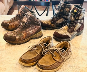 lot 72 image: Size 8 Herman Survivors Mens Realtree Waterproof Walking Trail Hiking Boots &amp Thinsulate Size 8-12 Hunting Boots W Size 8-12 Margaritaville Navigator Boat Shoes