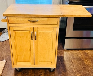 lot 82 image: Wooden Microwave Cabinet wCasters