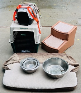lot 145 image: Big Dog Lot - Including Remington Dog Kennel, Five Stainless Steel Bowls, &amp Serta Sleeping Mat