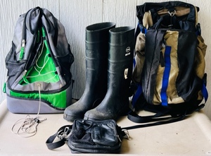 lot 150 image: Backpacks, Bag, &amp Rubber Boots Lot