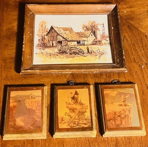 lot 167 image: Three Vintage Western Art Plaques &amp Vintage Western Print