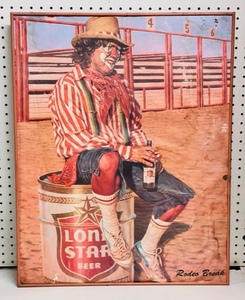 lot 14 image: Vintage 1960s - 1970s Lonestar Beer Framed Advertising Poster W Rodeo Clown