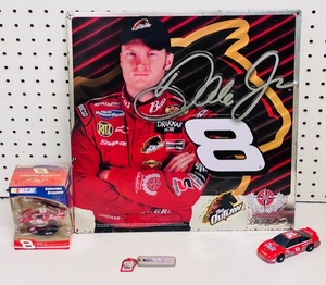 lot 155 image: Dale Earnhardt Jr. #8 Metal Wall-Hanging Sign WOther Dale Jr. Memorabilia