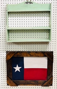 lot 156 image: Framed Texas Flag by Alamo Flag Frames in McGregor Texas &amp Vintage Wall-Hanging Shelf
