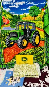 lot 158 image: Lot of Kids Blankets and Material- Including John Deere &amp Mickey Mouse