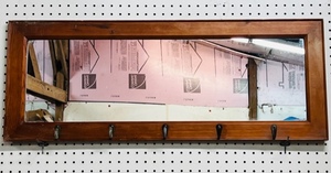 lot 173 image: Vintage Wooden Framed Wall-Hanging Mirror With CoatHat Hooks