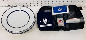 lot 192 image: Vintage American Airlines TravelKit Toiletries Bag With SealedItems &amp Swid Powell American Airlines WesscoLor of Three (3) Plates 73-PL-89