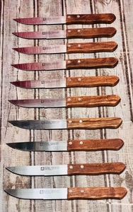 lot 202 image: Set of 10 Restaurant Quality Royal Norfolk Cutlery Stainless Steel Steak Knives W Dark Wood Grain Handles
