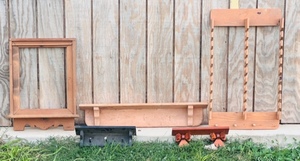 lot 208 image: Five Vintage Wall-Hanging Wooden ShelvesHat &amp Umbrella Racks