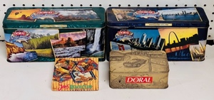 lot 212 image: Two (2) Doral Across America 200 Cigarettes Collector Tins, 1996 Doral Collector Tin WMatches, &amp Camels Joes Beach Club Coaster Set