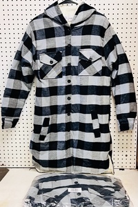 lot 232 image: The Boyfriend Jacket by Madison Taylor - BlueGrey Plaid Sherpa - New in Package - Size Large