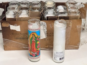 lot 248 image: Eighteen Candle Case - Includes 10 Our Lady of Guadalupe &amp 8 Plain White Candles