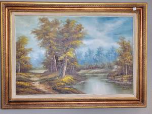 lot 125 image: 31 x 44 Motif Framed Oil Painting Signed Bella