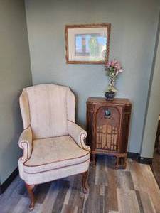 lot 126 image: Winged Back Chair (needs a light cleaning)