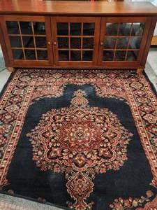 lot 2 image: Wooden Entertainment Console with Classic Glass Doors, opens in the back for cords, vented in each section