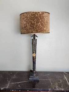 lot 9 image: Stylish Vintage Lamp, with Ornate Velvet Drum Shade