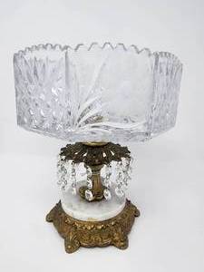 lot 18 image: Crystal Compote Dish, Brass Pedestal and Marble Base,
