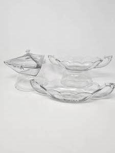 lot 24 image: Vintage Two Handle Clear Glass Oval Relish Serving Dishes, Art Deco Glass Bowls with Lid