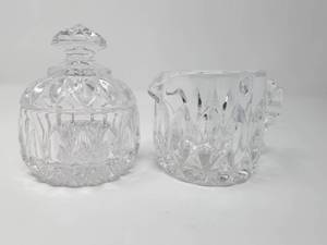 lot 27 image: Vintage Gorham Althea Lead Crystal Creamer & Sugar Bowl w Lid Set