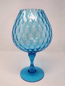 lot 29 image: 15 inches Tall Vintage Empoli Style Blue Stemmed Hammered Glass Centerpiece
