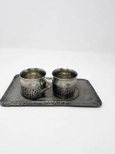 lot 36 image: Norway Vintage Handmade Pewter 937, Creamer, Sugar bowls with Handles & Tray, Set