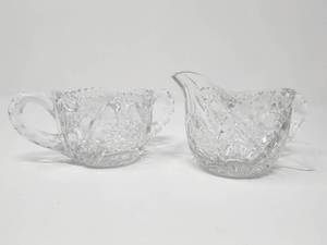 lot 25 image: American Brilliant Cut Glass Crystal Vintage Creamer and Sugar Set