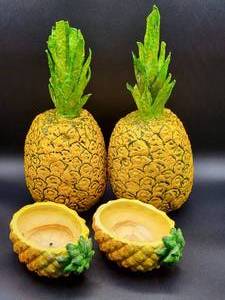 lot 60 image: Vintage 13 Paper Mache Pineapple fruit Decor and 2 Ceramic Pineapple Candles