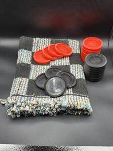 lot 71 image: Large Cloth Checkerboard and Checkers