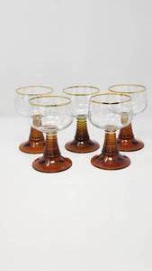 lot 79 image: Vintage Amber Coil Ribbed Stems Wine Glasses