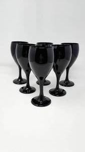 lot 81 image: 6 Vintage Libbey Teardrop Black Amethyst Water Wine Goblet Glasses 7.5 OZ