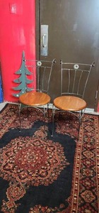 lot 153 image: Pair of Iron Frame Wood Seat Chairs
