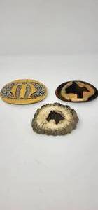 lot 215 image: Lot of  Belt Buckels 24K Gold Plated, Silver Plated and Natural Stone, As Shown