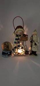 lot 229 image: Tin Snowman Candle Holder, Santa Statue and Snowman Water Globe