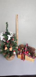 lot 233 image: 2 Tall Christmas Tree, Basket and Accessories
