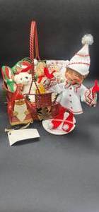 lot 234 image: Woodcarving Santa from Texas Hill Country, Annalee Elf, Basket and Ornaments