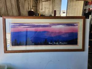 lot 24 image: Framed and matted Smokey Mountains print - 19 x 43