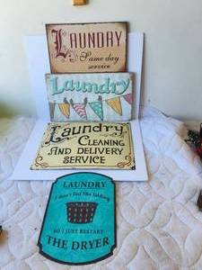 lot 36 image: Selection of Home Decor. laundry signs - mostly metal